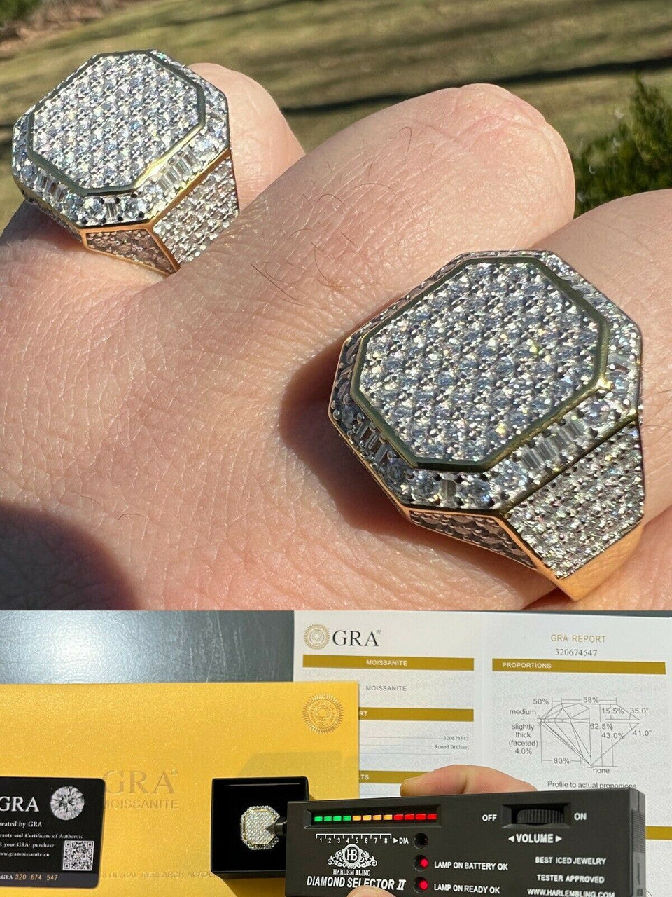 HarlemBling Large Real 14k Gold Vermeil 3ct MOISSANITE Pinky RING Hip Hop Pass Diamond Test