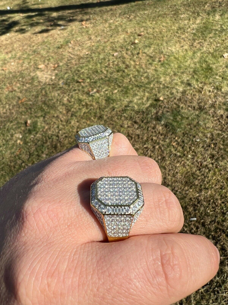 HarlemBling Large Real 14k Gold Vermeil 3ct MOISSANITE Pinky RING Hip Hop Pass Diamond Test