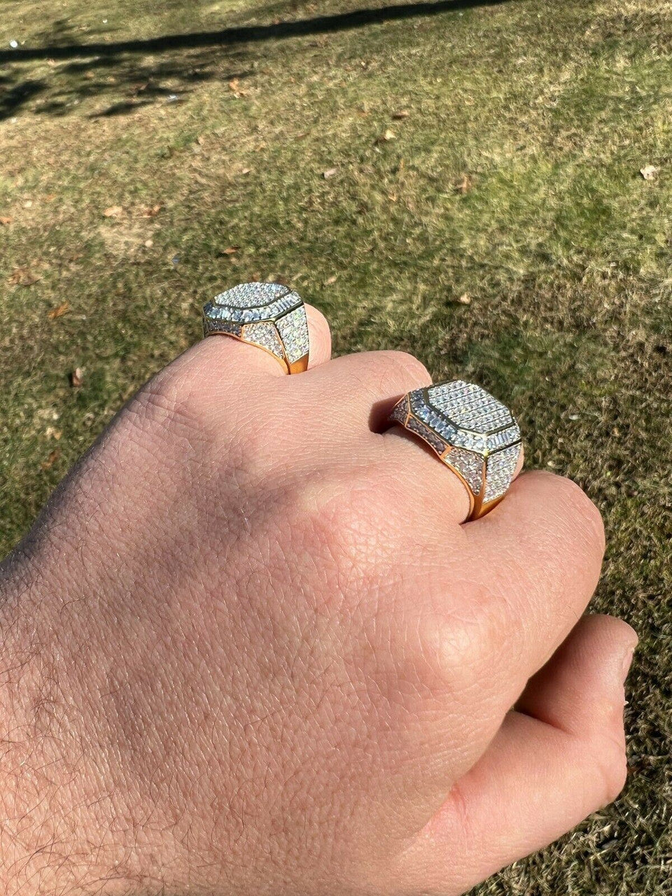 HarlemBling Large Real 14k Gold Vermeil 3ct MOISSANITE Pinky RING Hip Hop Pass Diamond Test