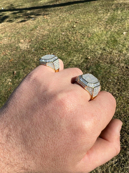 HarlemBling Large Real 14k Gold Vermeil 3ct MOISSANITE Pinky RING Hip Hop Pass Diamond Test