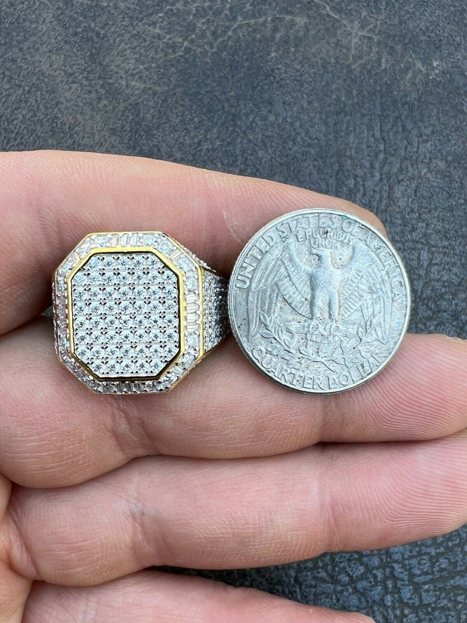 HarlemBling Large Real 14k Gold Vermeil 3ct MOISSANITE Pinky RING Hip Hop Pass Diamond Test