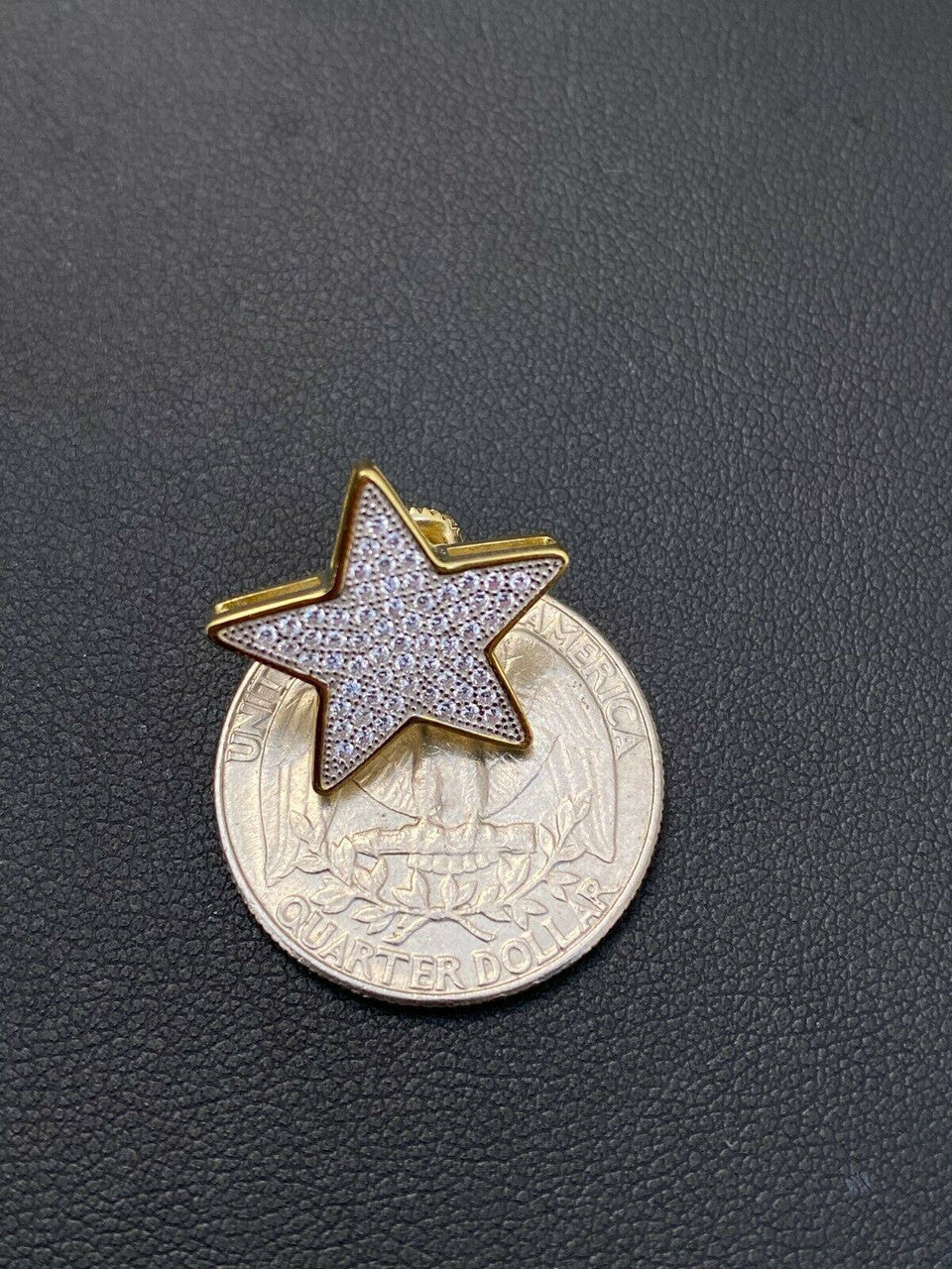 HarlemBling Large Real 925 Silver 14k Gold Filled Iced Star Diamond Hip Hop Earrings Studs