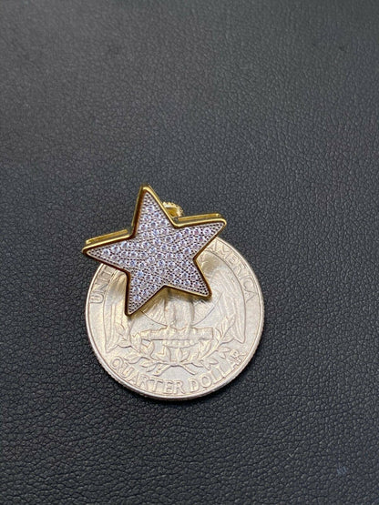 HarlemBling Large Real 925 Silver 14k Gold Filled Iced Star Diamond Hip Hop Earrings Studs