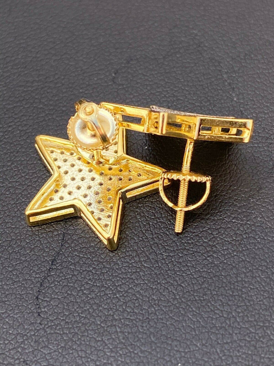 HarlemBling Large Real 925 Silver 14k Gold Filled Iced Star Diamond Hip Hop Earrings Studs