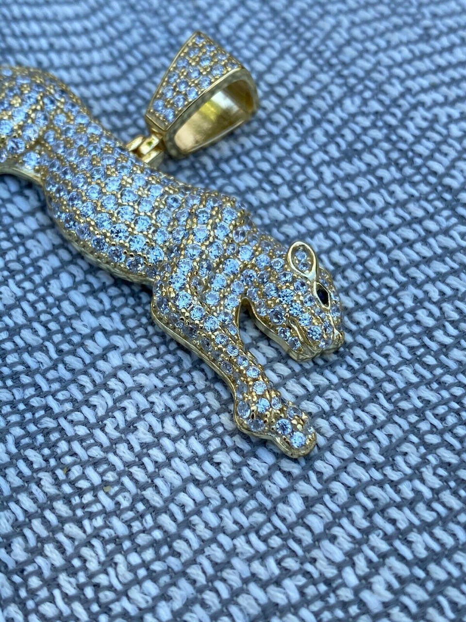 HarlemBling Large Real 925 Sterling Panther Cheetah Puma Pendant Necklace Iced Gold Silver