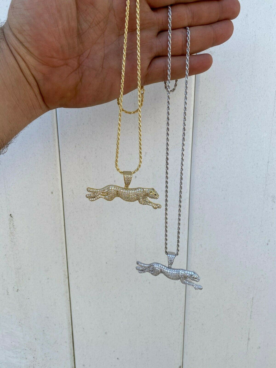 HarlemBling Large Real 925 Sterling Panther Cheetah Puma Pendant Necklace Iced Gold Silver