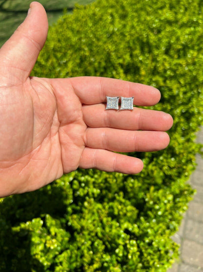 HarlemBling Large Real Solid 10k White Gold Iced Kite Moissanite Earrings Pass Diamond Test