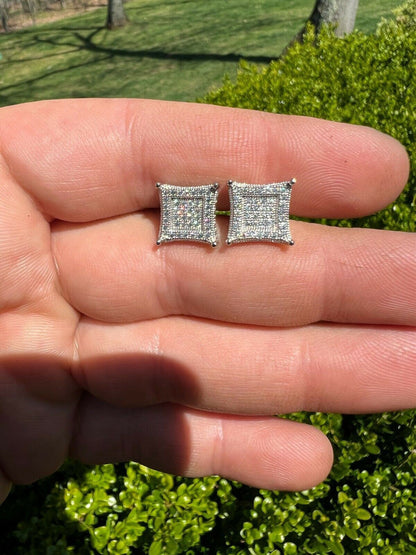 HarlemBling Large Real Solid 10k White Gold Iced Kite Moissanite Earrings Pass Diamond Test