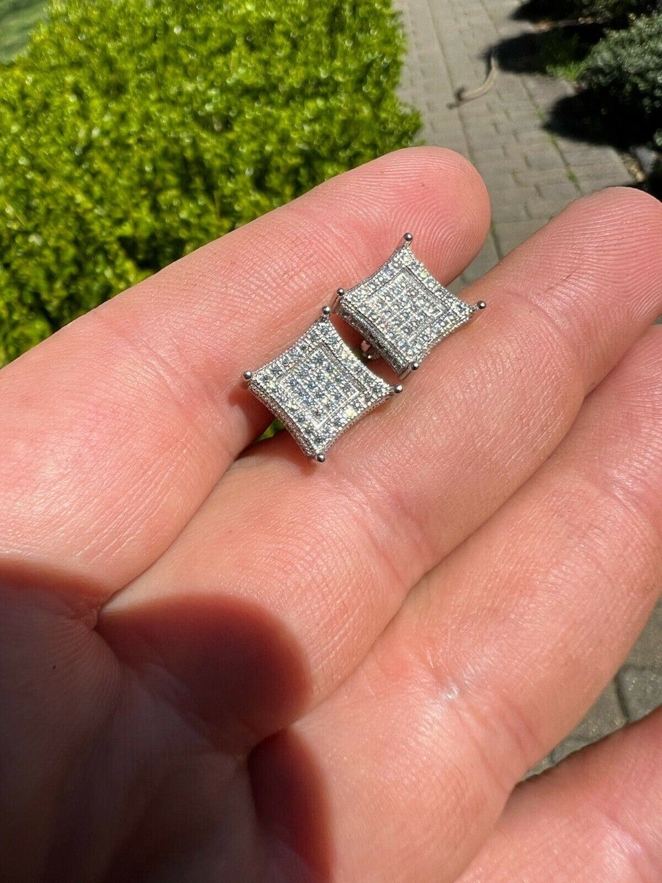 HarlemBling Large Real Solid 10k White Gold Iced Kite Moissanite Earrings Pass Diamond Test