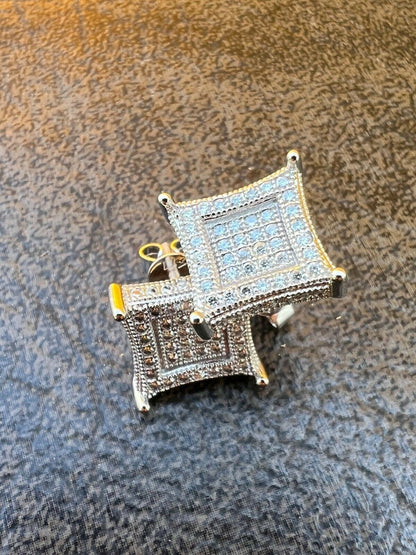 HarlemBling Large Real Solid 10k White Gold Iced Kite Moissanite Earrings Pass Diamond Test