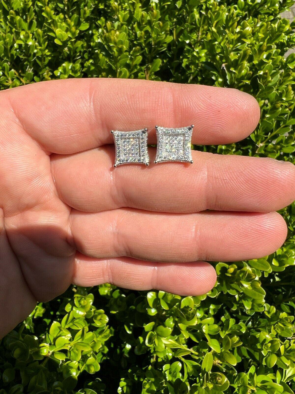 HarlemBling Large Real Solid 10k White Gold Iced Kite Moissanite Earrings Pass Diamond Test