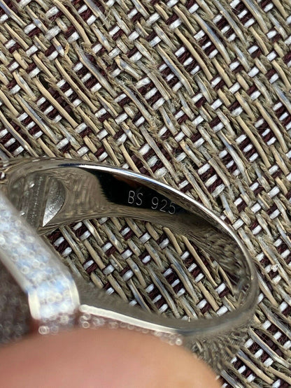 HarlemBling Large Real Solid 925 Sterling Silver Mens Baguette Diamond Cross Ring Hip Hop