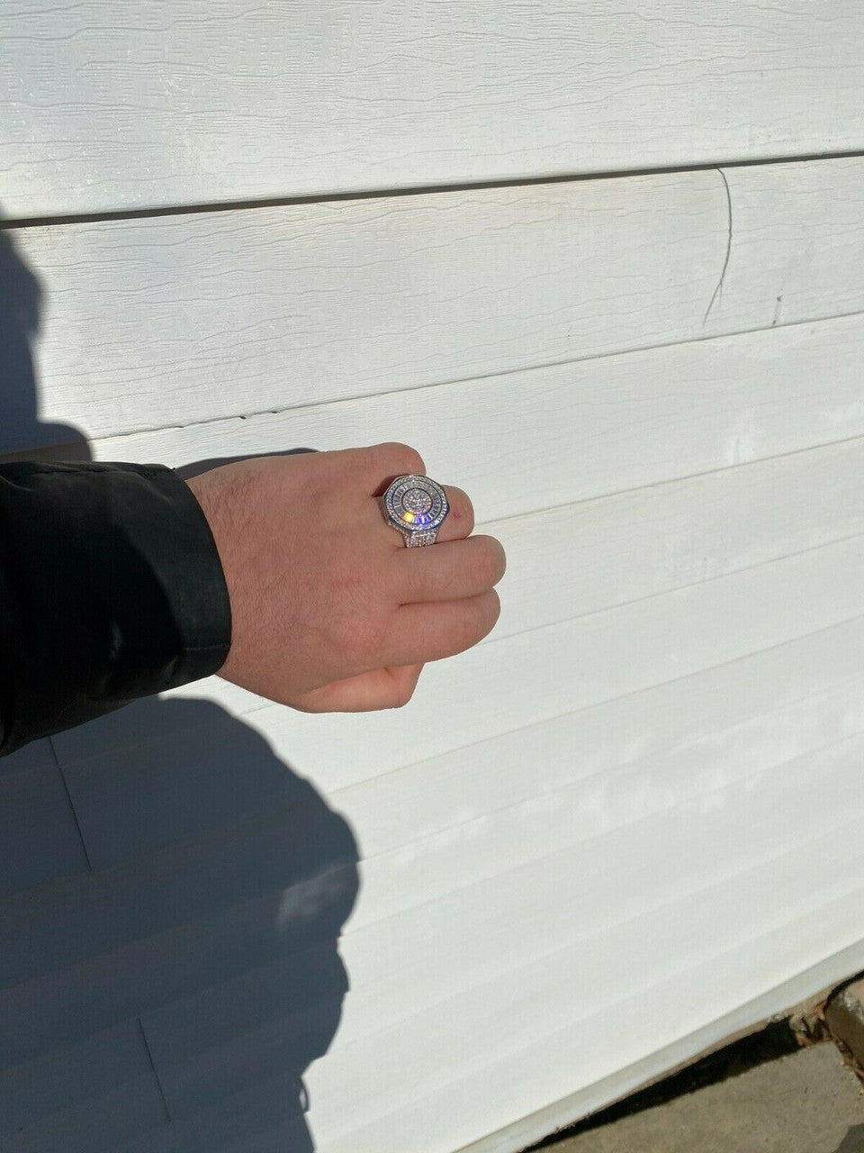 HarlemBling Large Real Solid 925 Sterling Silver Mens Baguette Diamond Pinky Ring Hip Hop