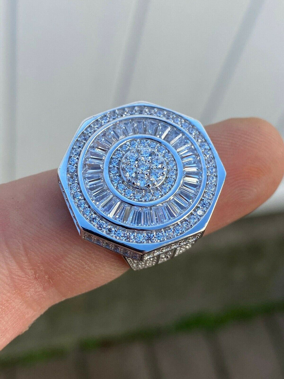 HarlemBling Large Real Solid 925 Sterling Silver Mens Baguette Diamond Pinky Ring Hip Hop