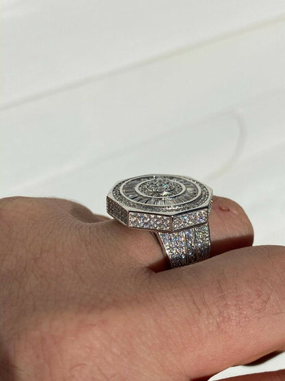 HarlemBling Large Real Solid 925 Sterling Silver Mens Baguette Diamond Pinky Ring Hip Hop