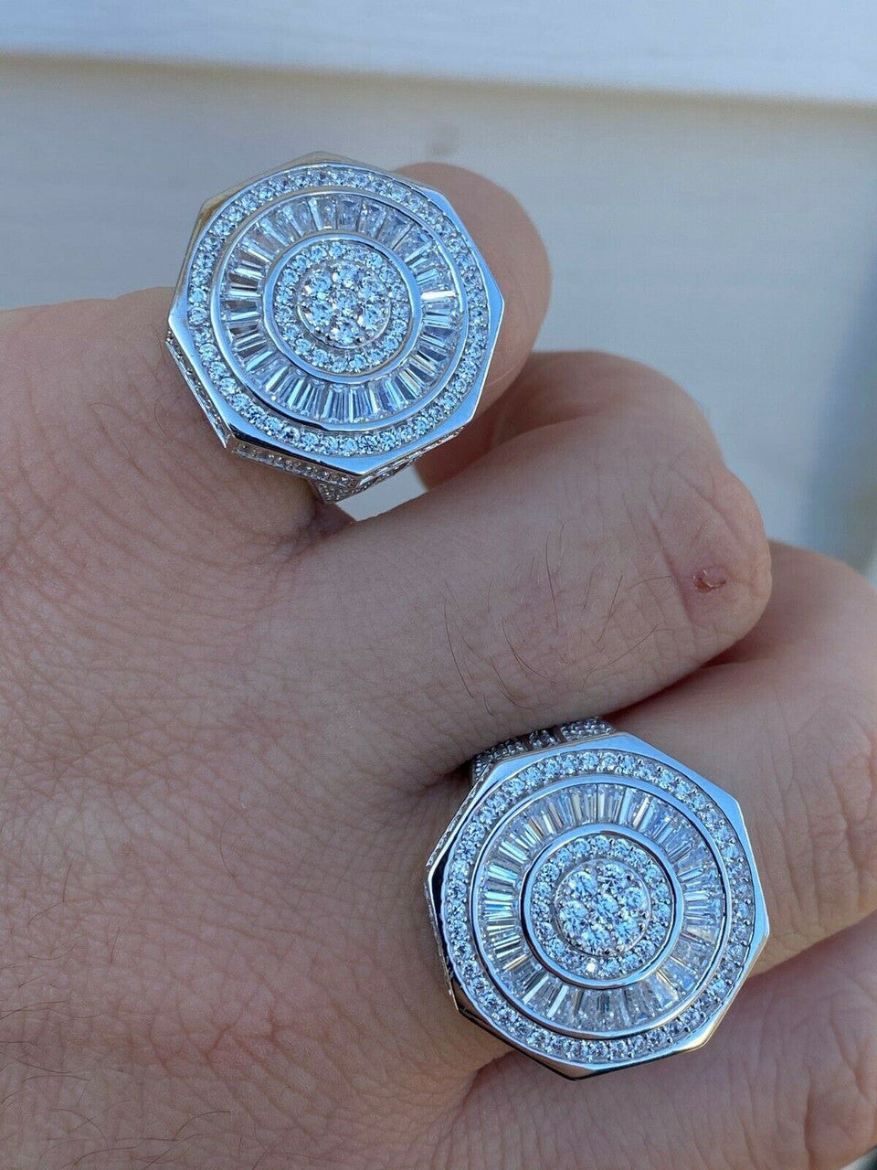 HarlemBling Large Real Solid 925 Sterling Silver Mens Baguette Diamond Pinky Ring Hip Hop