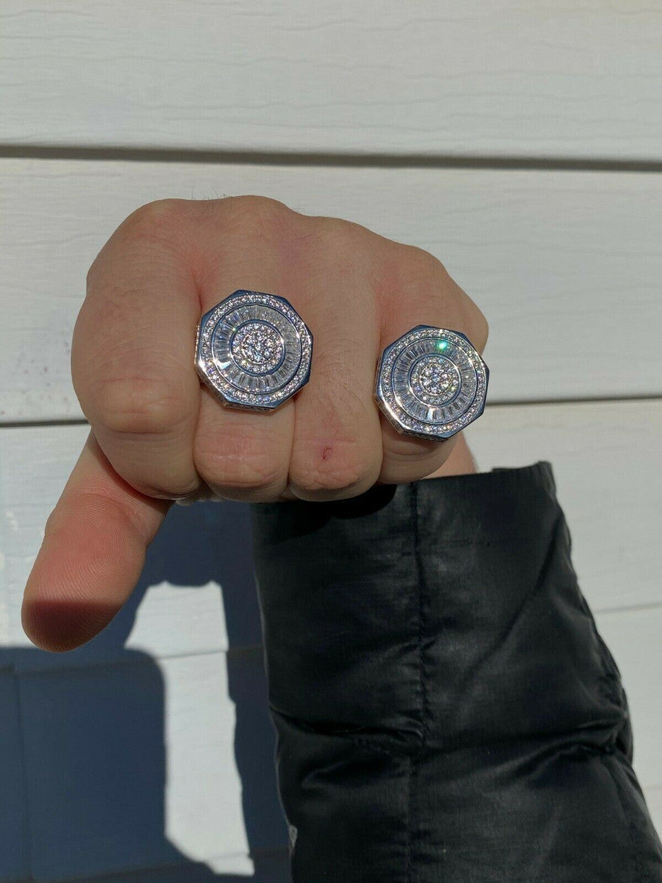 HarlemBling Large Real Solid 925 Sterling Silver Mens Baguette Diamond Pinky Ring Hip Hop