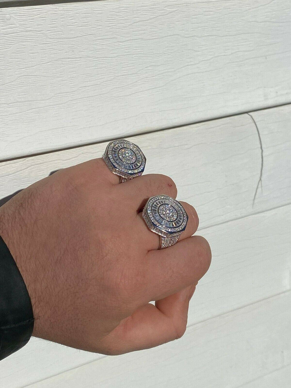 HarlemBling Large Real Solid 925 Sterling Silver Mens Baguette Diamond Pinky Ring Hip Hop