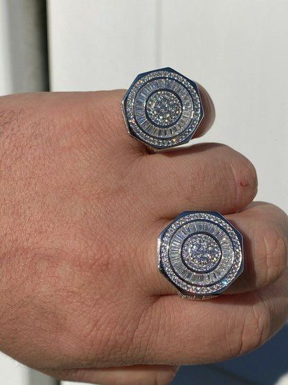 HarlemBling Large Real Solid 925 Sterling Silver Mens Baguette Diamond Pinky Ring Hip Hop