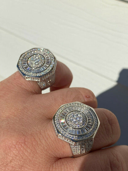 HarlemBling Large Real Solid 925 Sterling Silver Mens Baguette Diamond Pinky Ring Hip Hop