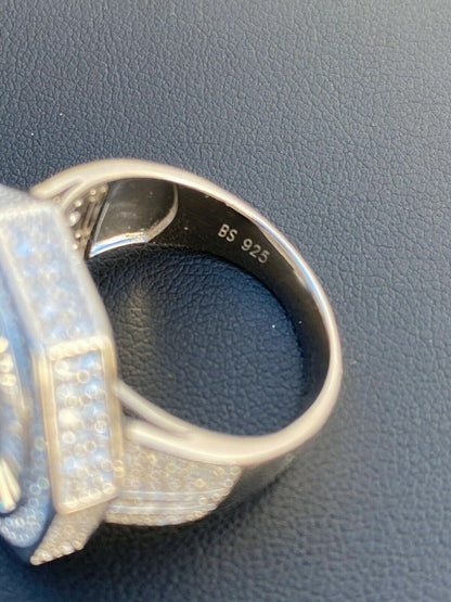 HarlemBling Large Real Solid 925 Sterling Silver Mens Baguette Diamond Pinky Ring Hip Hop