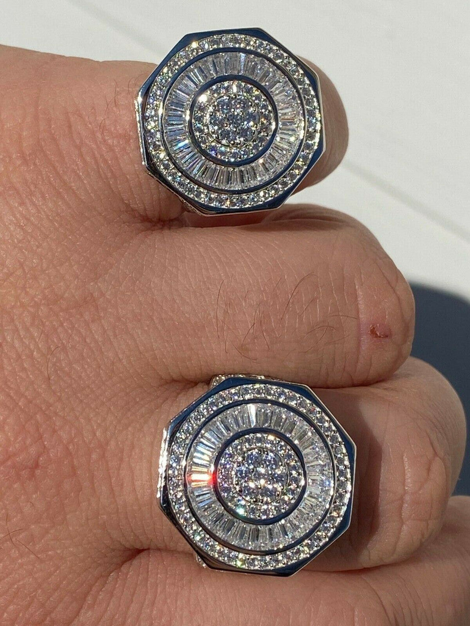 HarlemBling Large Real Solid 925 Sterling Silver Mens Baguette Diamond Pinky Ring Hip Hop