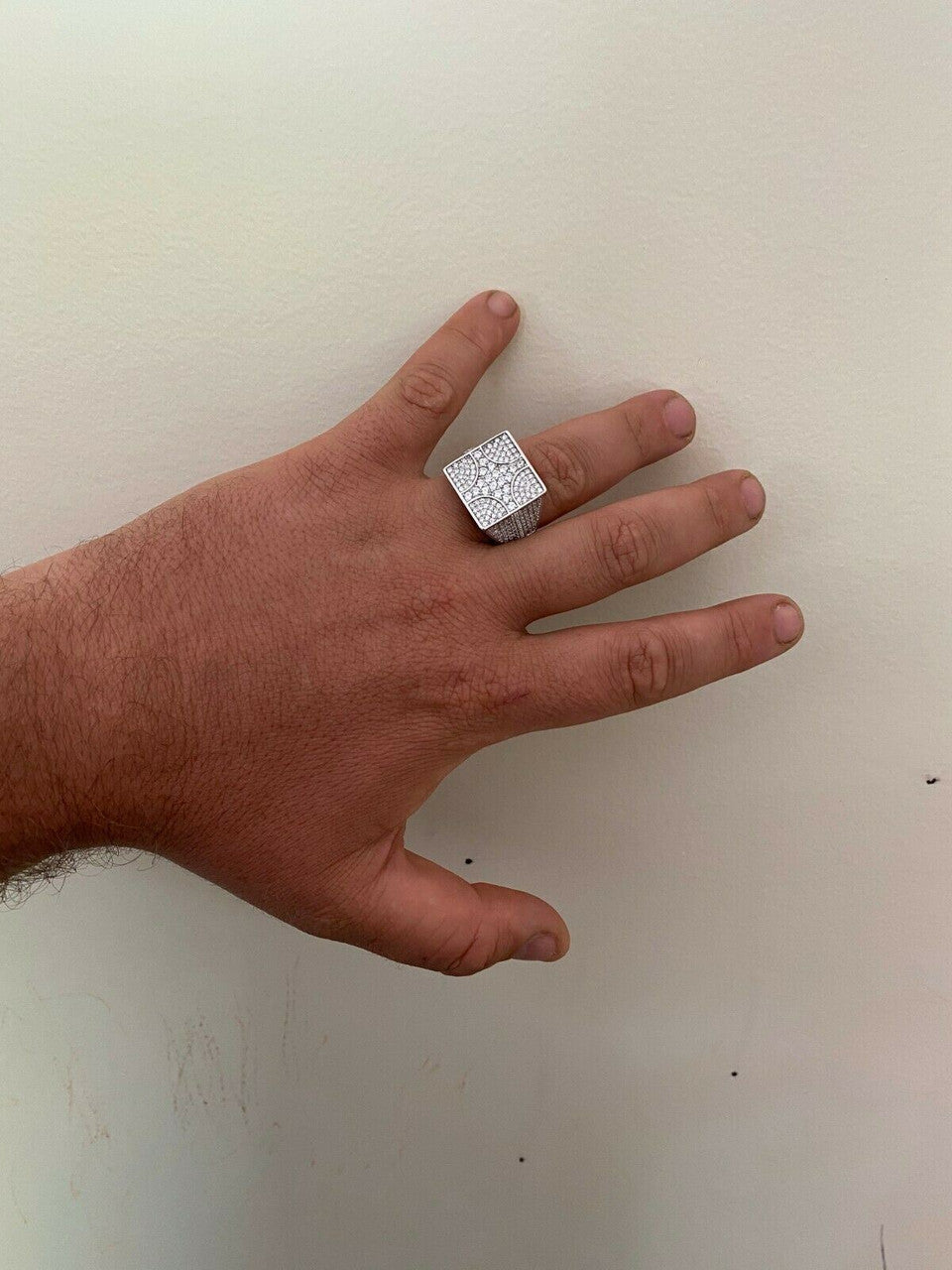 HarlemBling Large Real Solid 925 Sterling Silver Mens Diamond Ring Hip Hop 18mm Square Iced