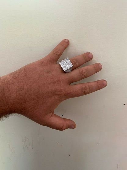 HarlemBling Large Real Solid 925 Sterling Silver Mens Diamond Ring Hip Hop 18mm Square Iced