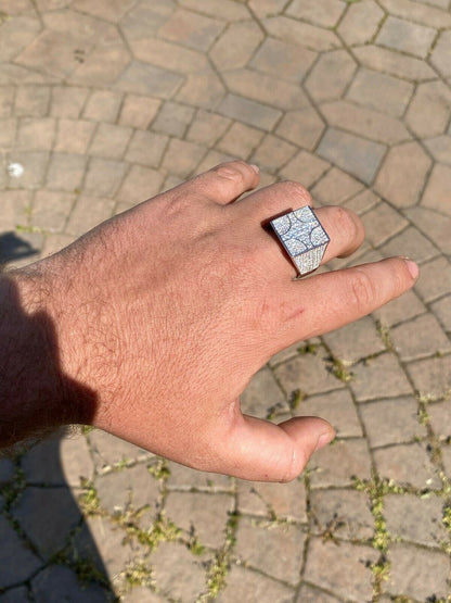 HarlemBling Large Real Solid 925 Sterling Silver Mens Diamond Ring Hip Hop 18mm Square Iced