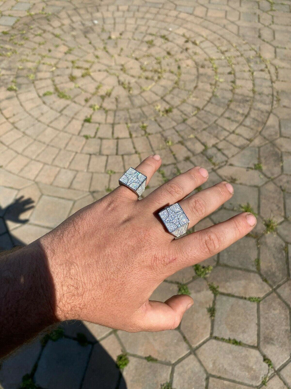 HarlemBling Large Real Solid 925 Sterling Silver Mens Diamond Ring Hip Hop 18mm Square Iced