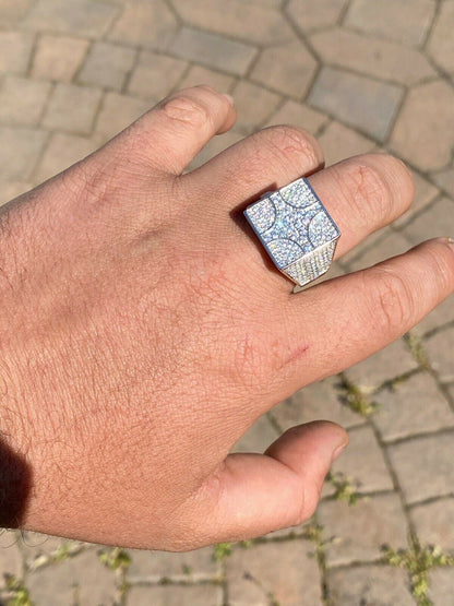 HarlemBling Large Real Solid 925 Sterling Silver Mens Diamond Ring Hip Hop 18mm Square Iced