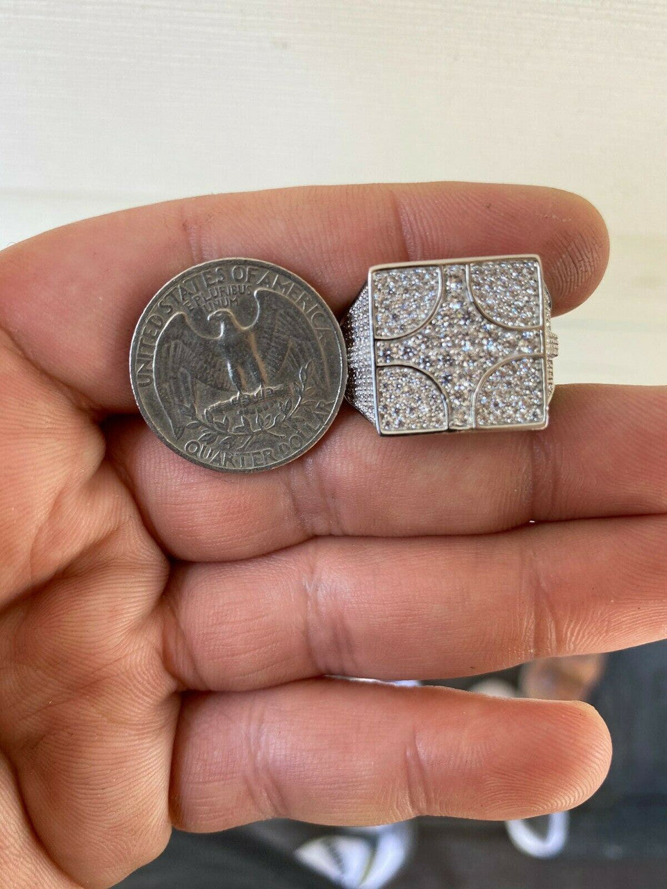 HarlemBling Large Real Solid 925 Sterling Silver Mens Diamond Ring Hip Hop 18mm Square Iced