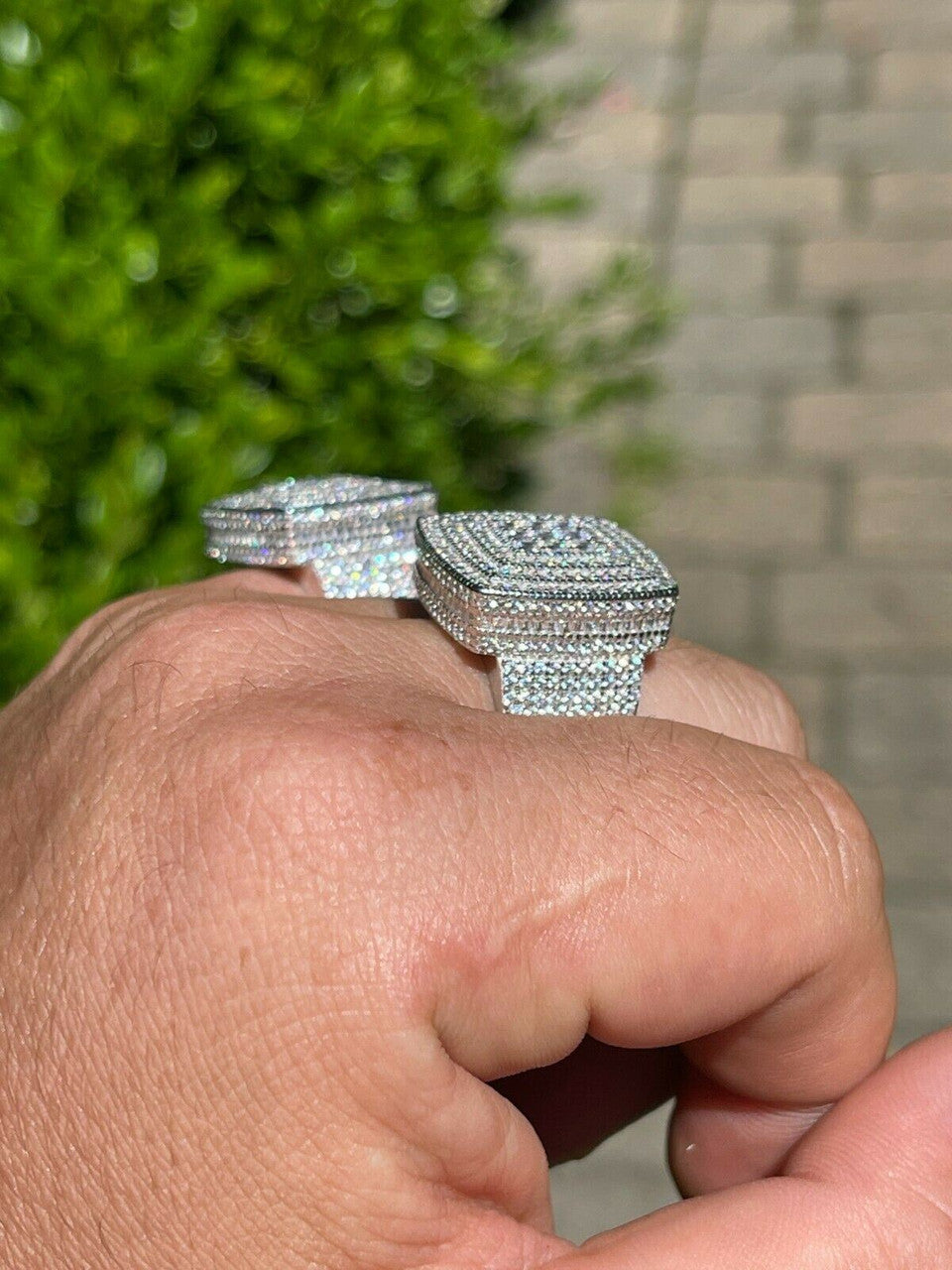 HarlemBling Large Real Solid 925 Sterling Silver Mens Iced Diamond Baguette Out Ring Hip Hop