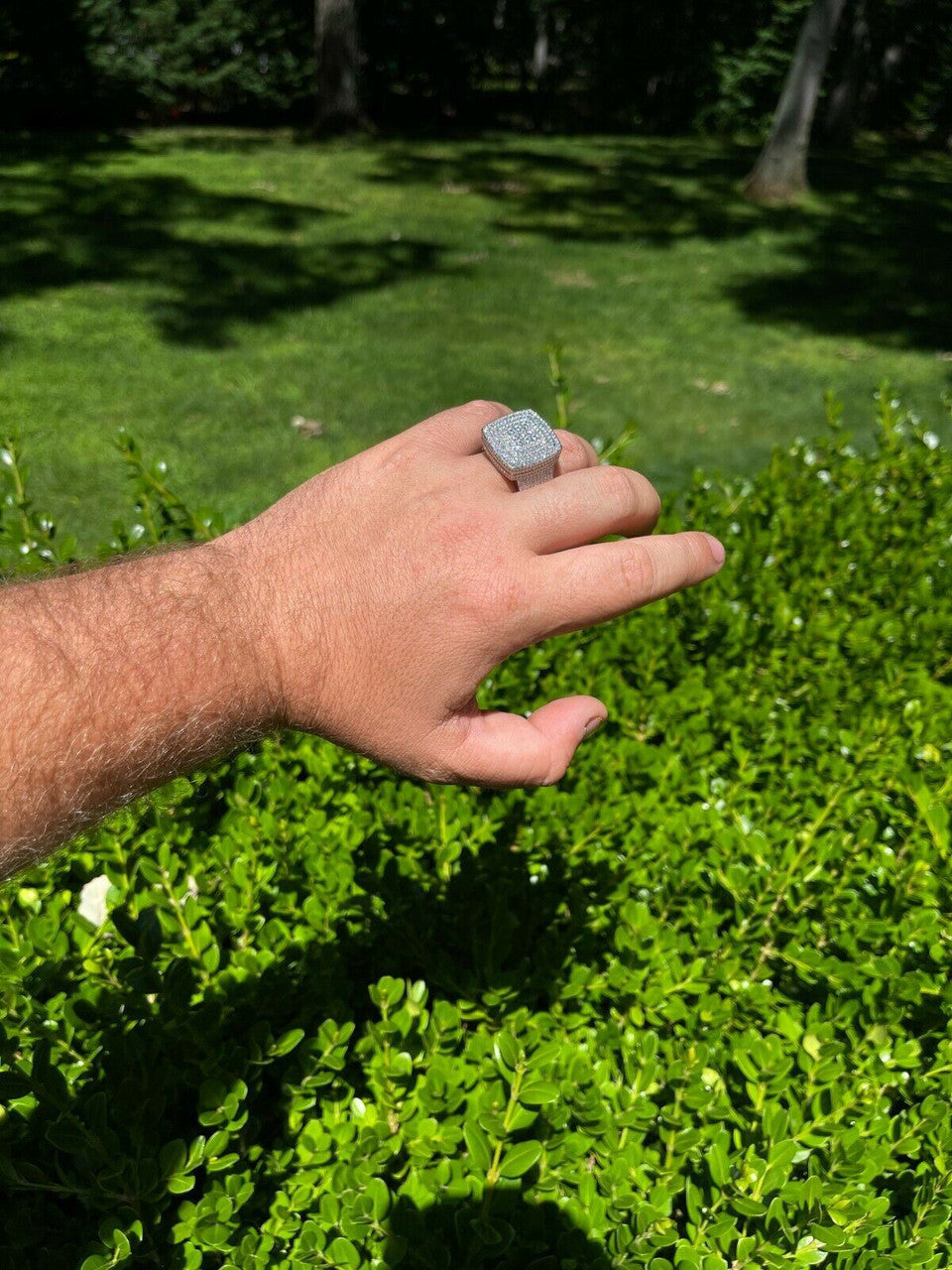 HarlemBling Large Real Solid 925 Sterling Silver Mens Iced Diamond Baguette Out Ring Hip Hop