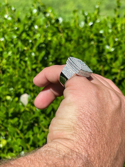 HarlemBling Large Real Solid 925 Sterling Silver Mens Iced Diamond Baguette Out Ring Hip Hop