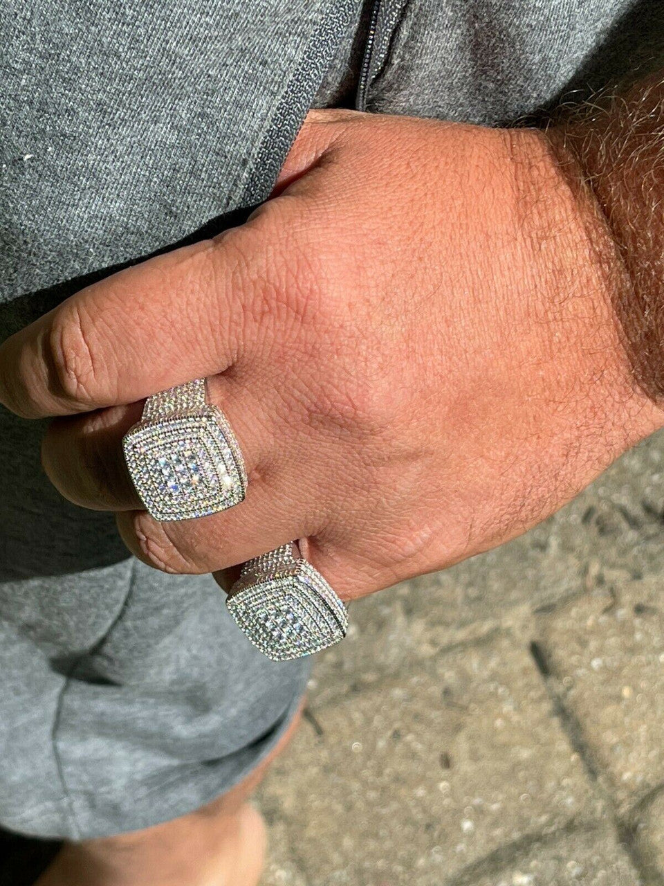 HarlemBling Large Real Solid 925 Sterling Silver Mens Iced Diamond Baguette Out Ring Hip Hop