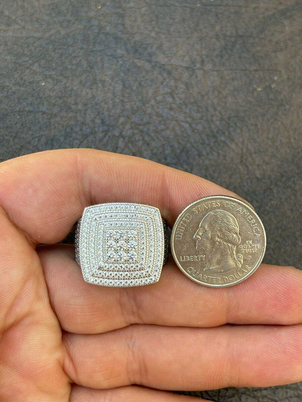 HarlemBling Large Real Solid 925 Sterling Silver Mens Iced Diamond Baguette Out Ring Hip Hop