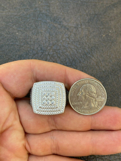 HarlemBling Large Real Solid 925 Sterling Silver Mens Iced Diamond Baguette Out Ring Hip Hop