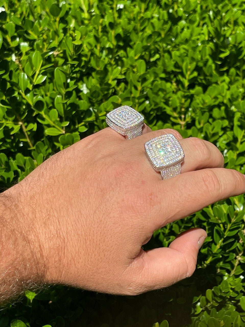 HarlemBling Large Real Solid 925 Sterling Silver Mens Iced Diamond Baguette Out Ring Hip Hop