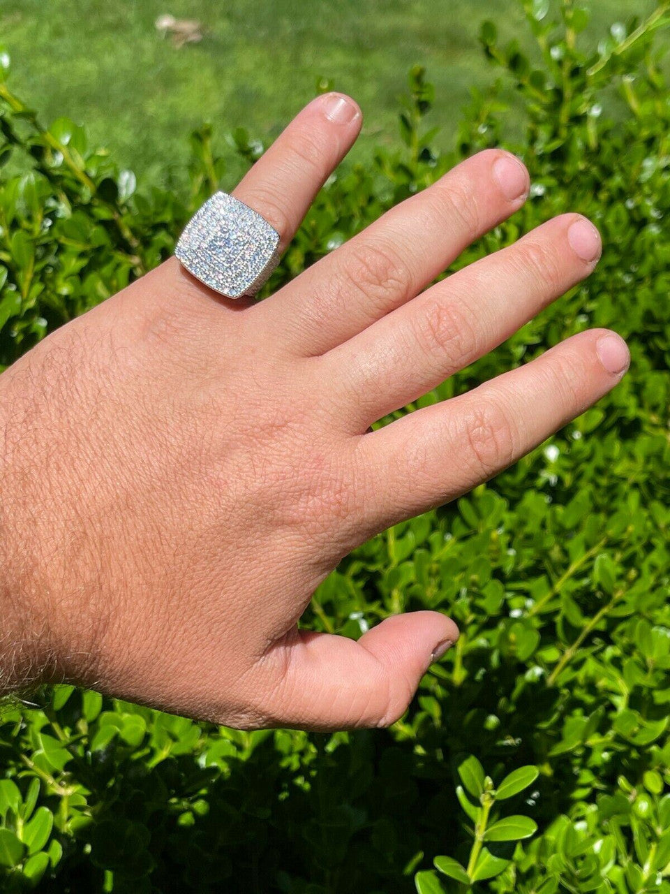 HarlemBling Large Real Solid 925 Sterling Silver Mens Iced Diamond Baguette Out Ring Hip Hop