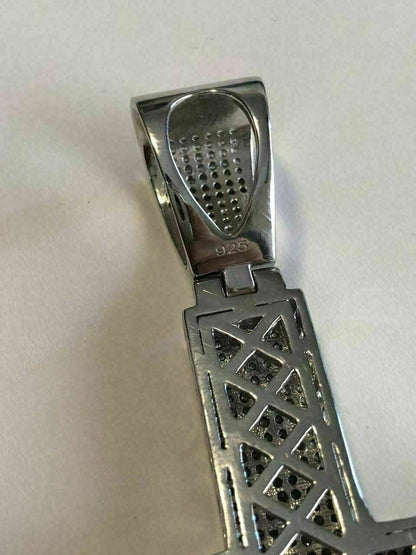HarlemBling Large Solid 925 Silver Mens Cross 5ct Diamonds 3.25 BIG Hip Hop Pendant Jesus