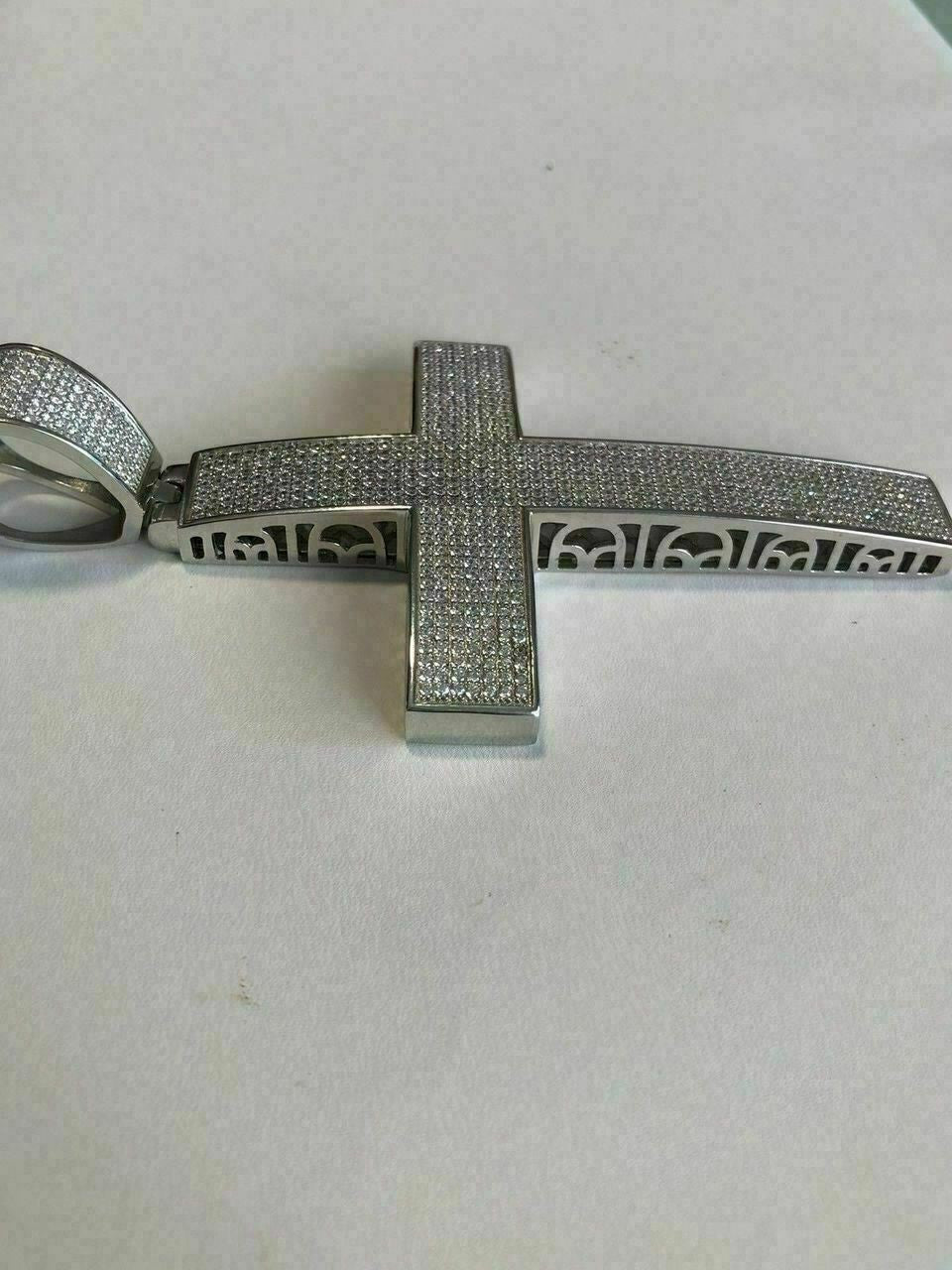 HarlemBling Large Solid 925 Silver Mens Cross 5ct Diamonds 3.25 BIG Hip Hop Pendant Jesus