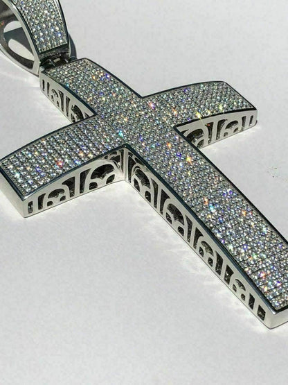 HarlemBling Large Solid 925 Silver Mens Cross 5ct Diamonds 3.25 BIG Hip Hop Pendant Jesus