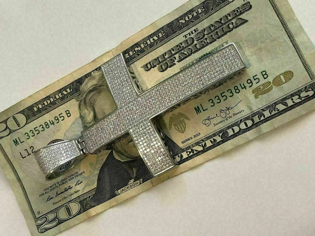 HarlemBling Large Solid 925 Silver Mens Cross 5ct Diamonds 3.25 BIG Hip Hop Pendant Jesus