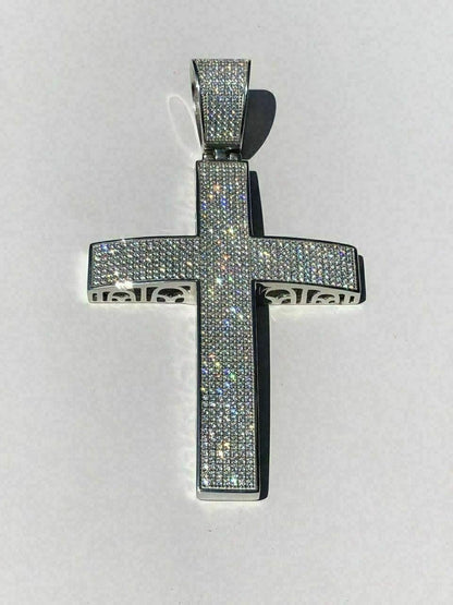 HarlemBling Large Solid 925 Silver Mens Cross 5ct Diamonds 3.25 BIG Hip Hop Pendant Jesus