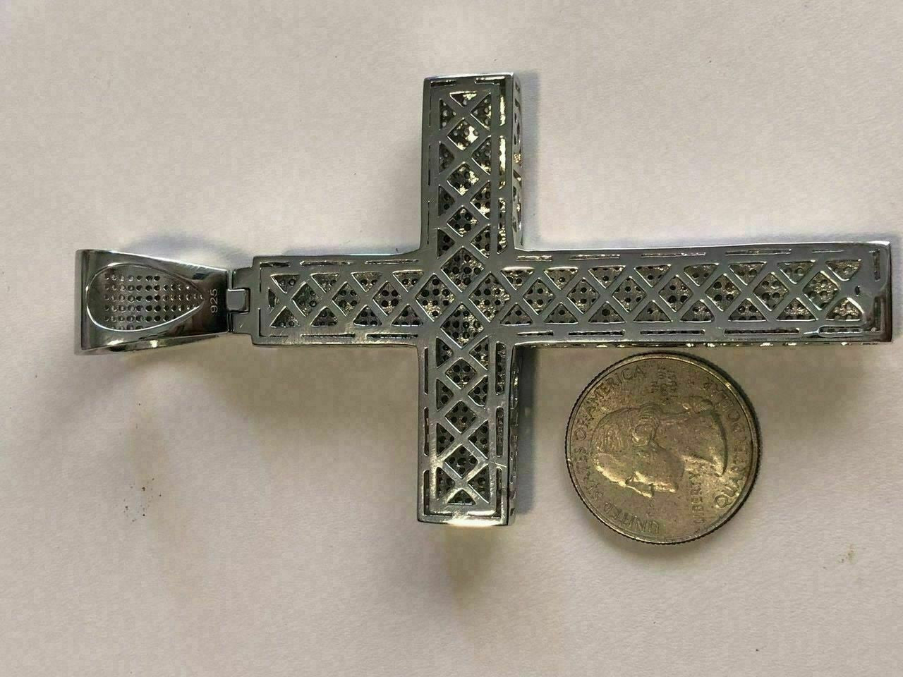 HarlemBling Large Solid 925 Silver Mens Cross 5ct Diamonds 3.25 BIG Hip Hop Pendant Jesus