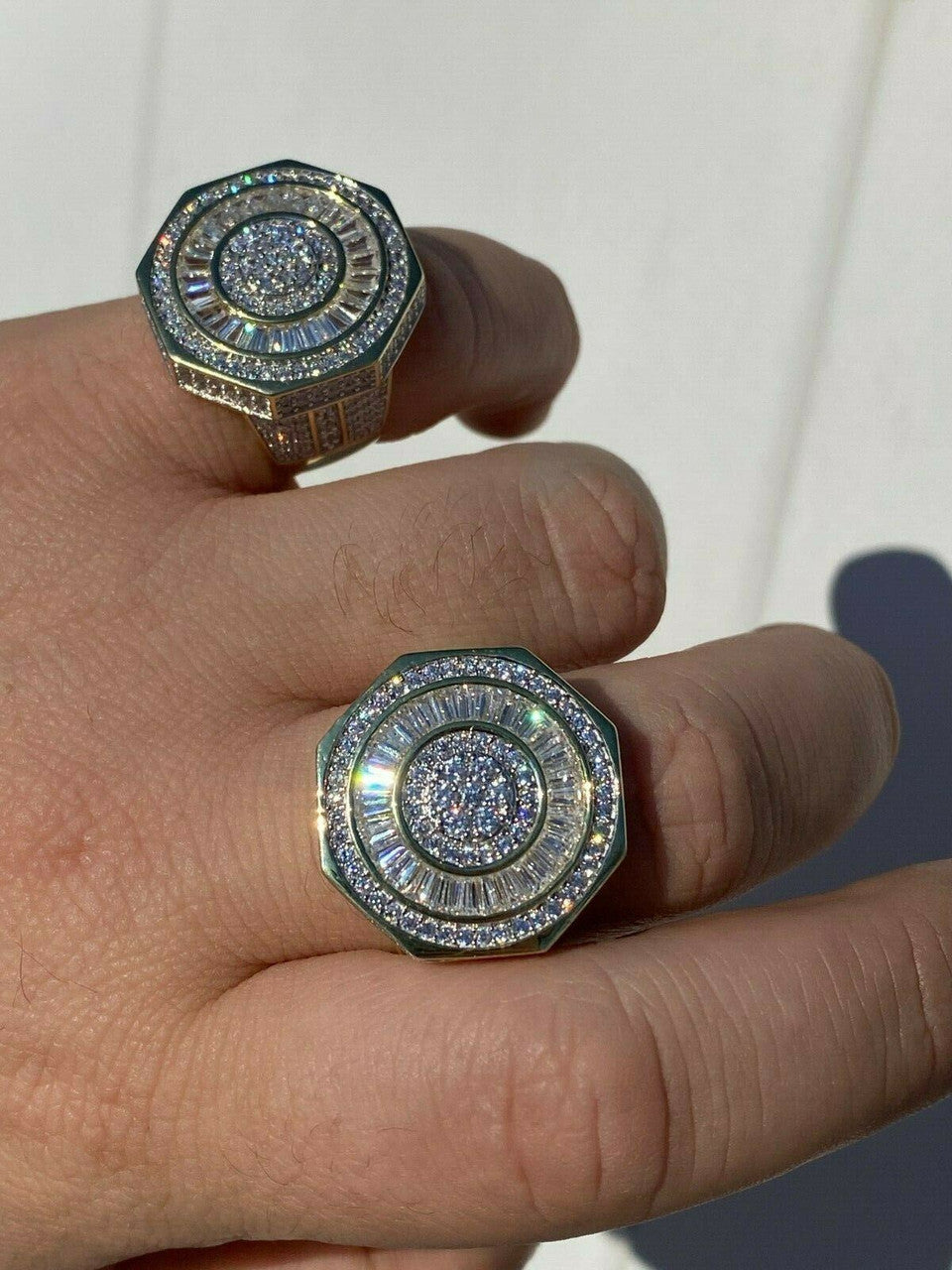 HarlemBling Large Solid Real 925 Sterling Silver 14k Gold Finish Baguette Pinky Ring Hip Hop