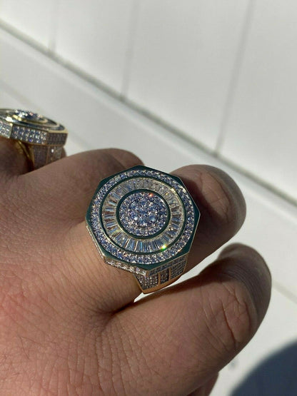 HarlemBling Large Solid Real 925 Sterling Silver 14k Gold Finish Baguette Pinky Ring Hip Hop