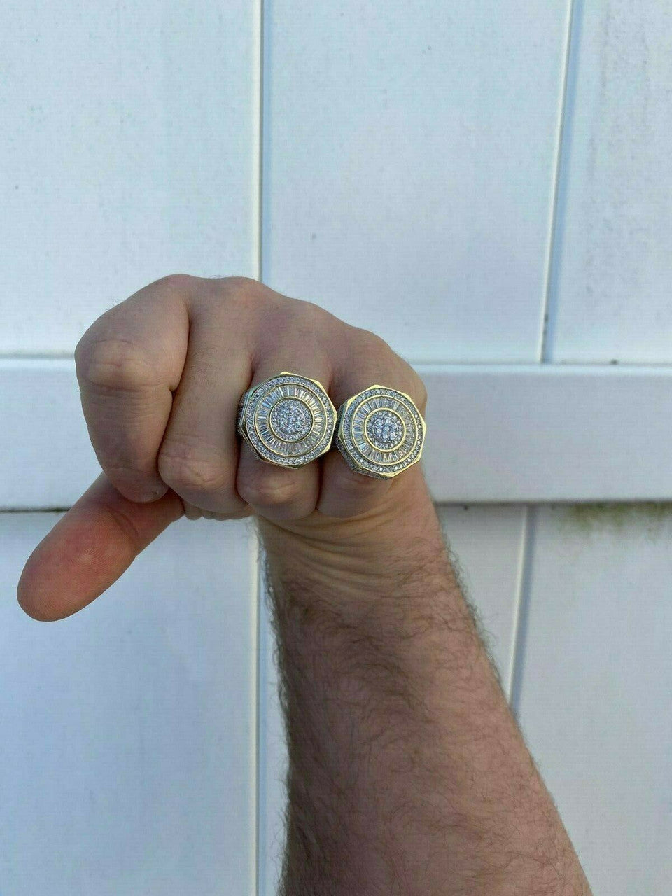 HarlemBling Large Solid Real 925 Sterling Silver 14k Gold Finish Baguette Pinky Ring Hip Hop