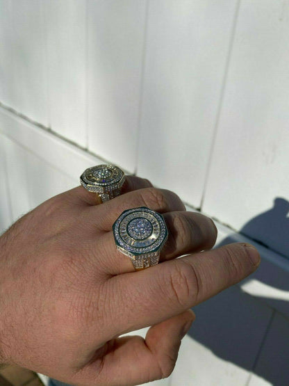 HarlemBling Large Solid Real 925 Sterling Silver 14k Gold Finish Baguette Pinky Ring Hip Hop